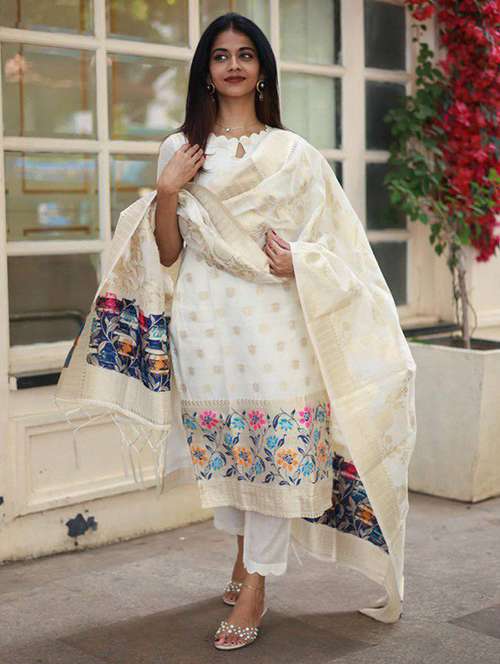 women self design short sleeve kurta pant with dupatta set - 22220189 -  Standard Image - 0