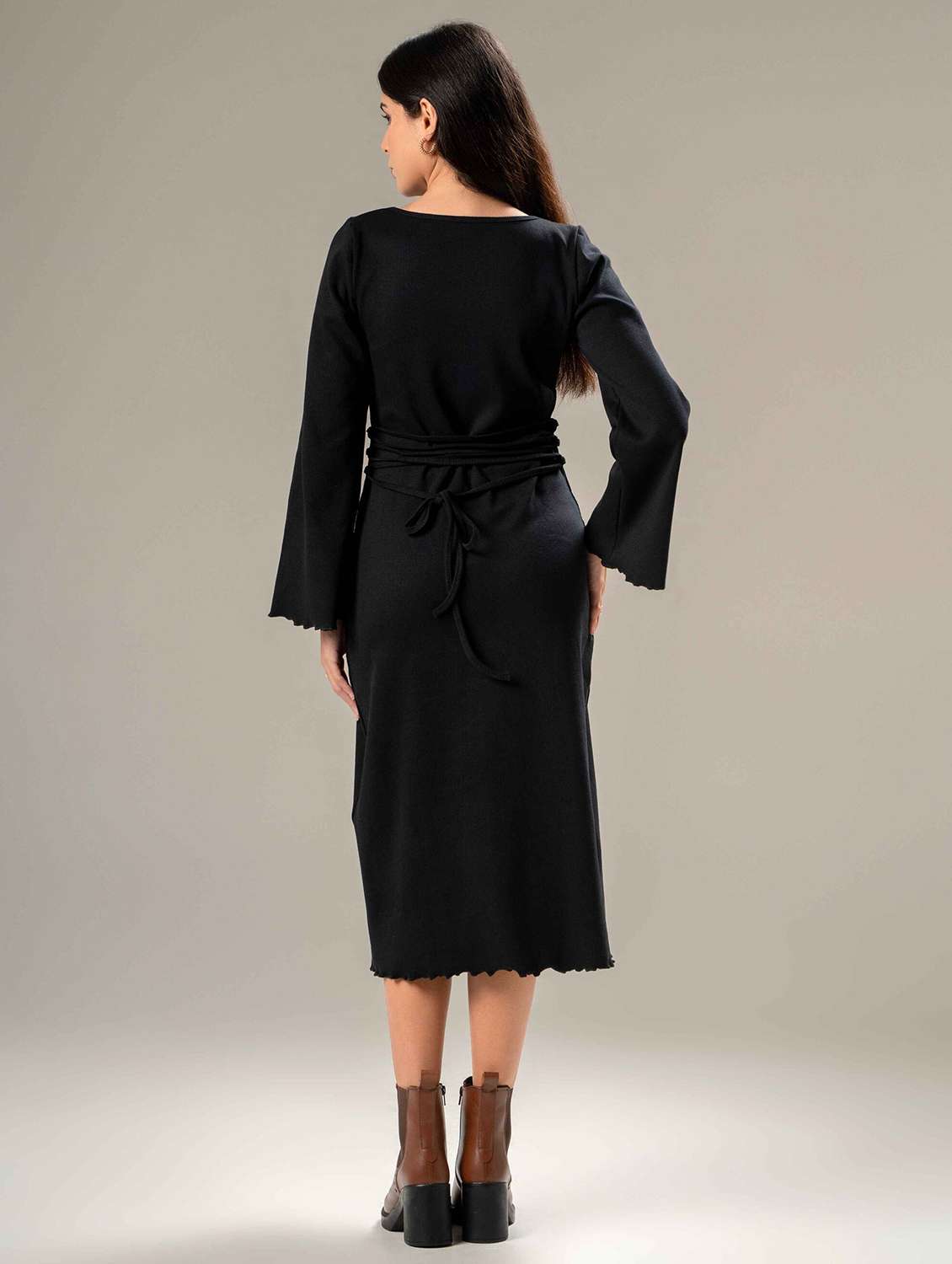 women solid bell sleeve bodycon dress - 22220200 -  Standard Image - 3