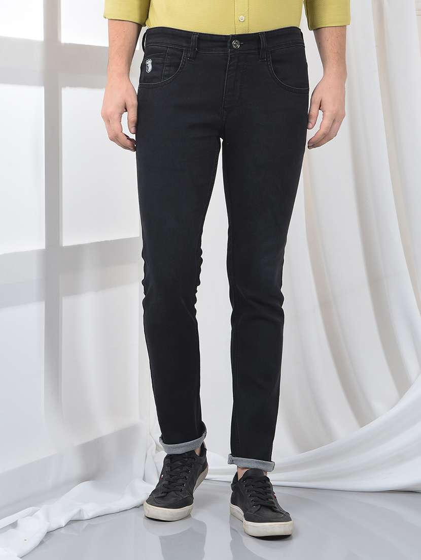 men plain mid rise full length jeans