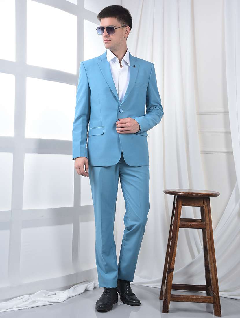 men solid lapel collar 2-piece suits set