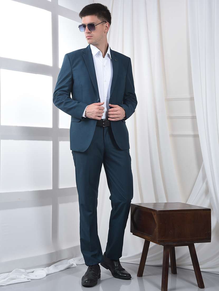 men solid lapel collar 2-piece suits set