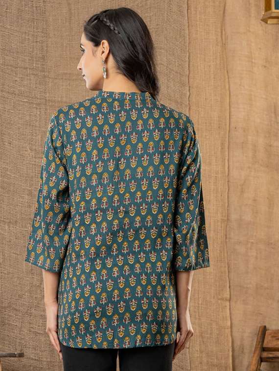 women printed three quarter sleeve a-line kurti - 22220242 -  Standard Image - 3