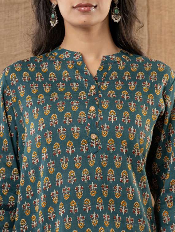 women printed three quarter sleeve a-line kurti - 22220242 -  Standard Image - 5