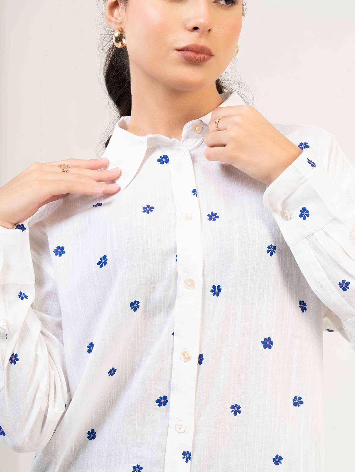 women printed collared long sleeve shirt - 22220244 -  Standard Image - 5