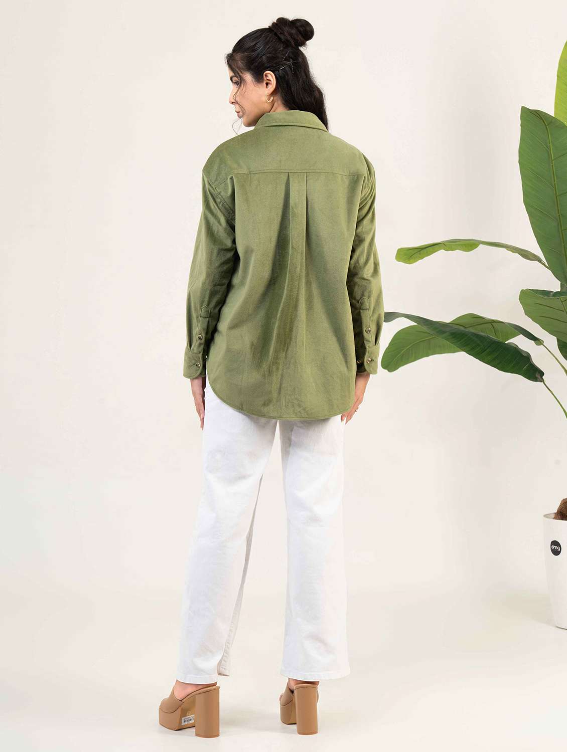 women solid collared long sleeve shirt - 22220245 -  Standard Image - 3