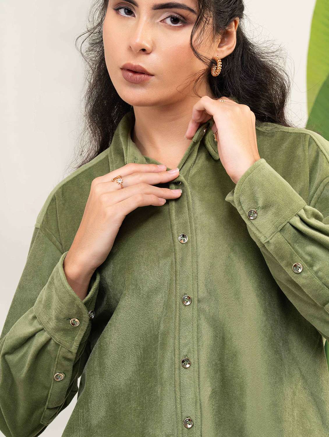 women solid collared long sleeve shirt - 22220245 -  Standard Image - 5