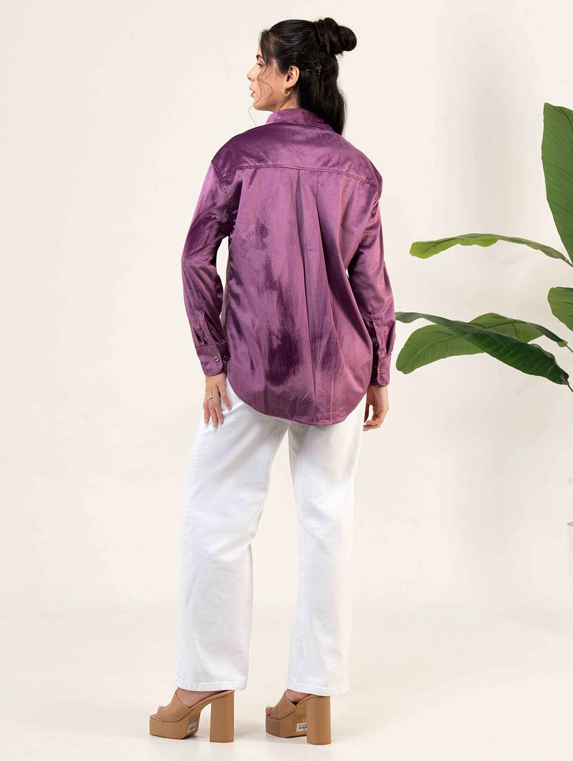 women solid collared long sleeve shirt - 22220247 -  Standard Image - 3