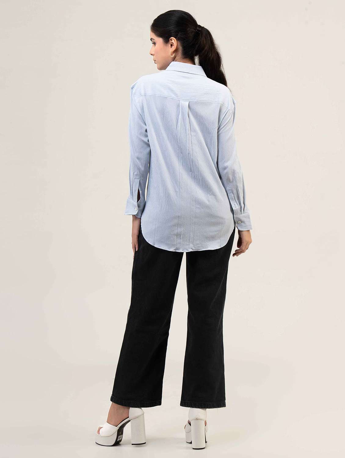 women solid collared long sleeve shirt - 22220248 -  Standard Image - 3