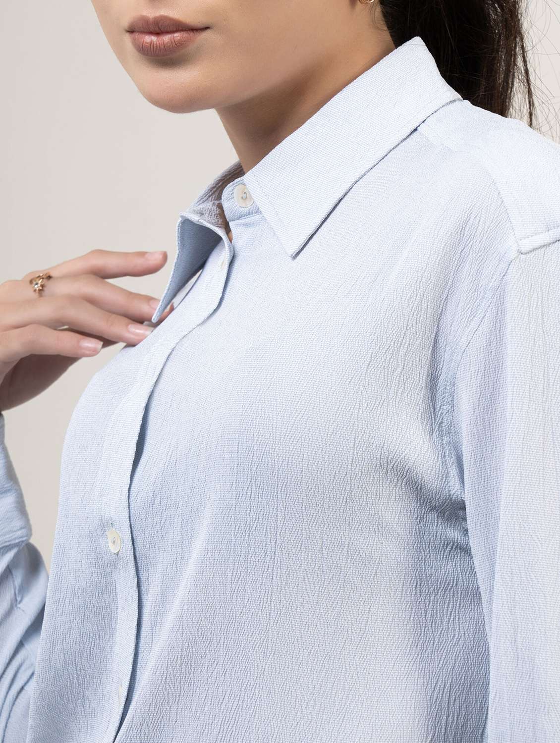 women solid collared long sleeve shirt - 22220248 -  Standard Image - 5