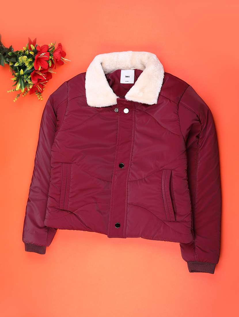 boys solid collared long sleeve quilted jacket