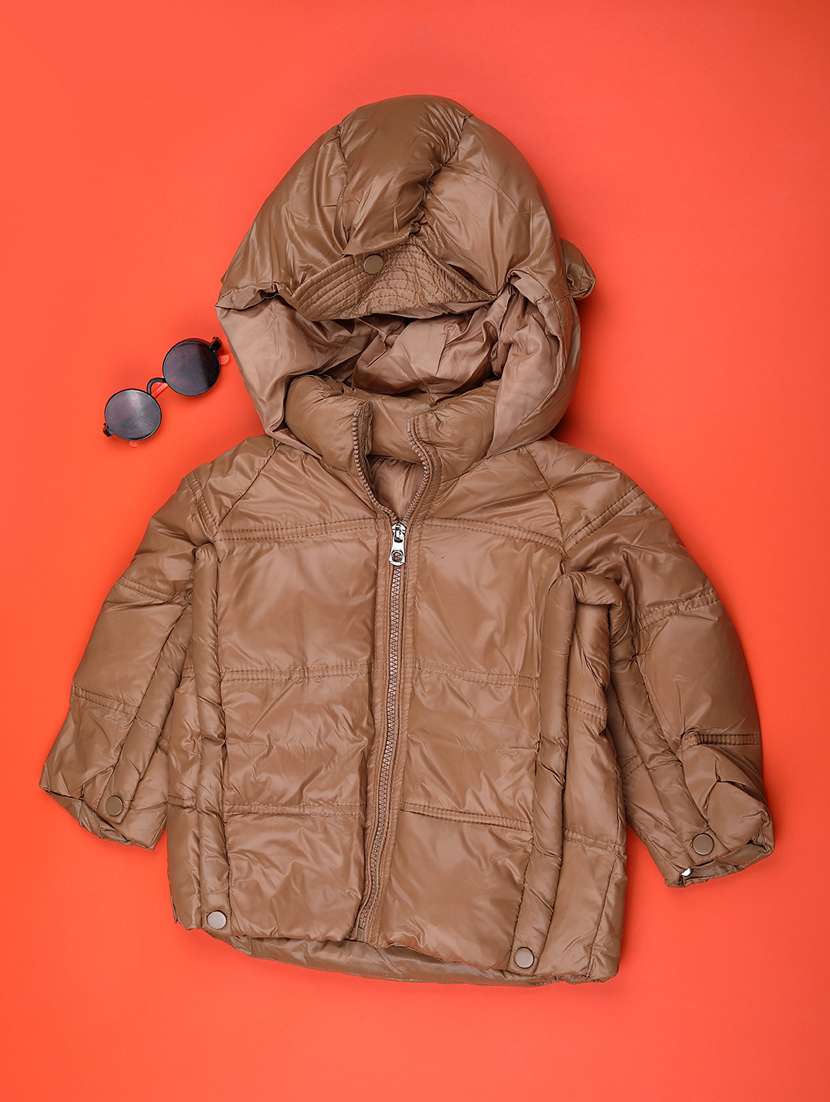 kids solid long sleeve hooded quilted jacket