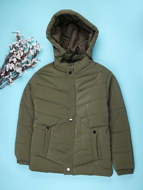 kids solid long sleeve hooded quilted jacket - 22220268 -  Standard Image - 0