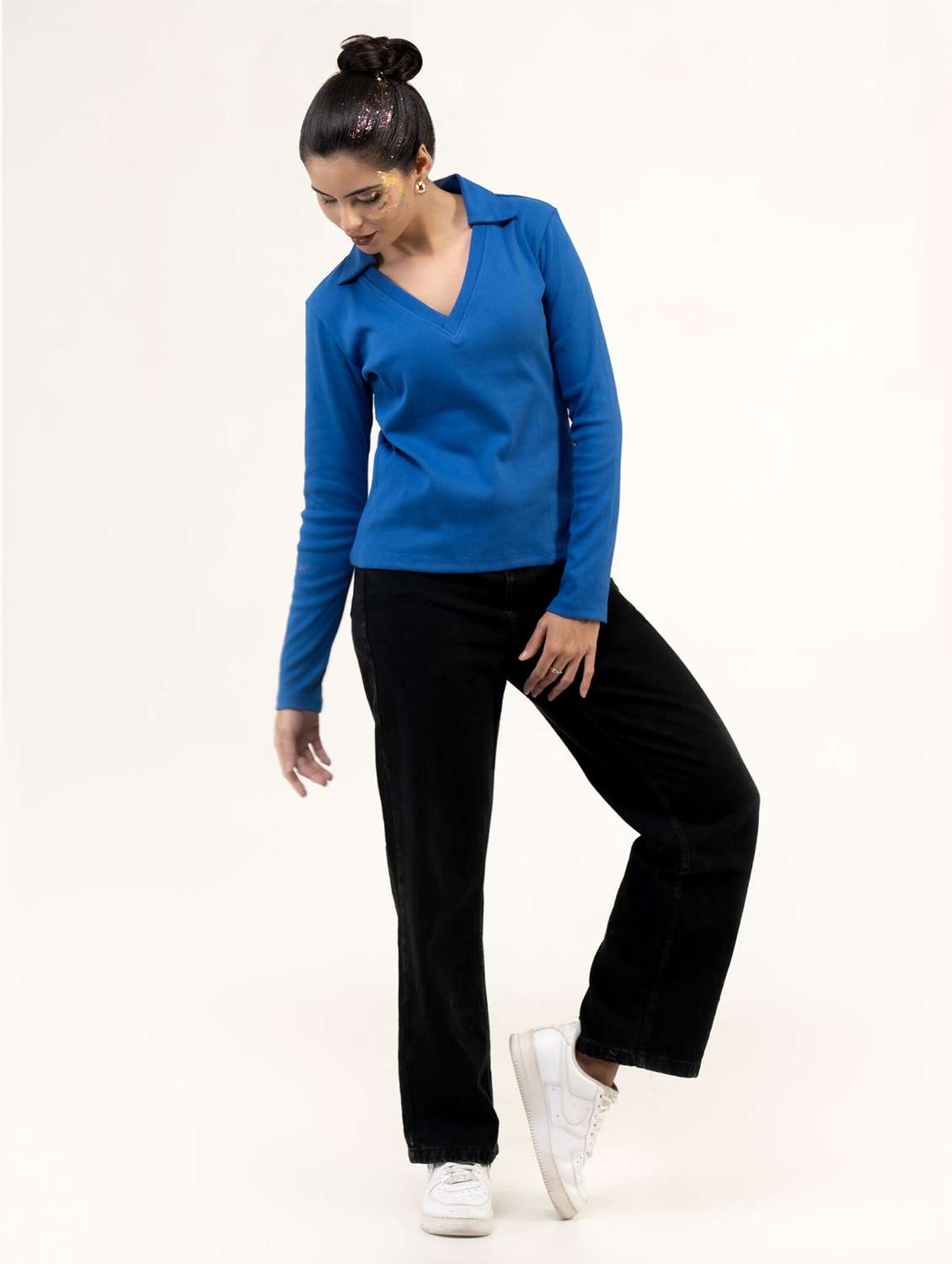 women solid long sleeve collared top - 22220310 -  Standard Image - 3