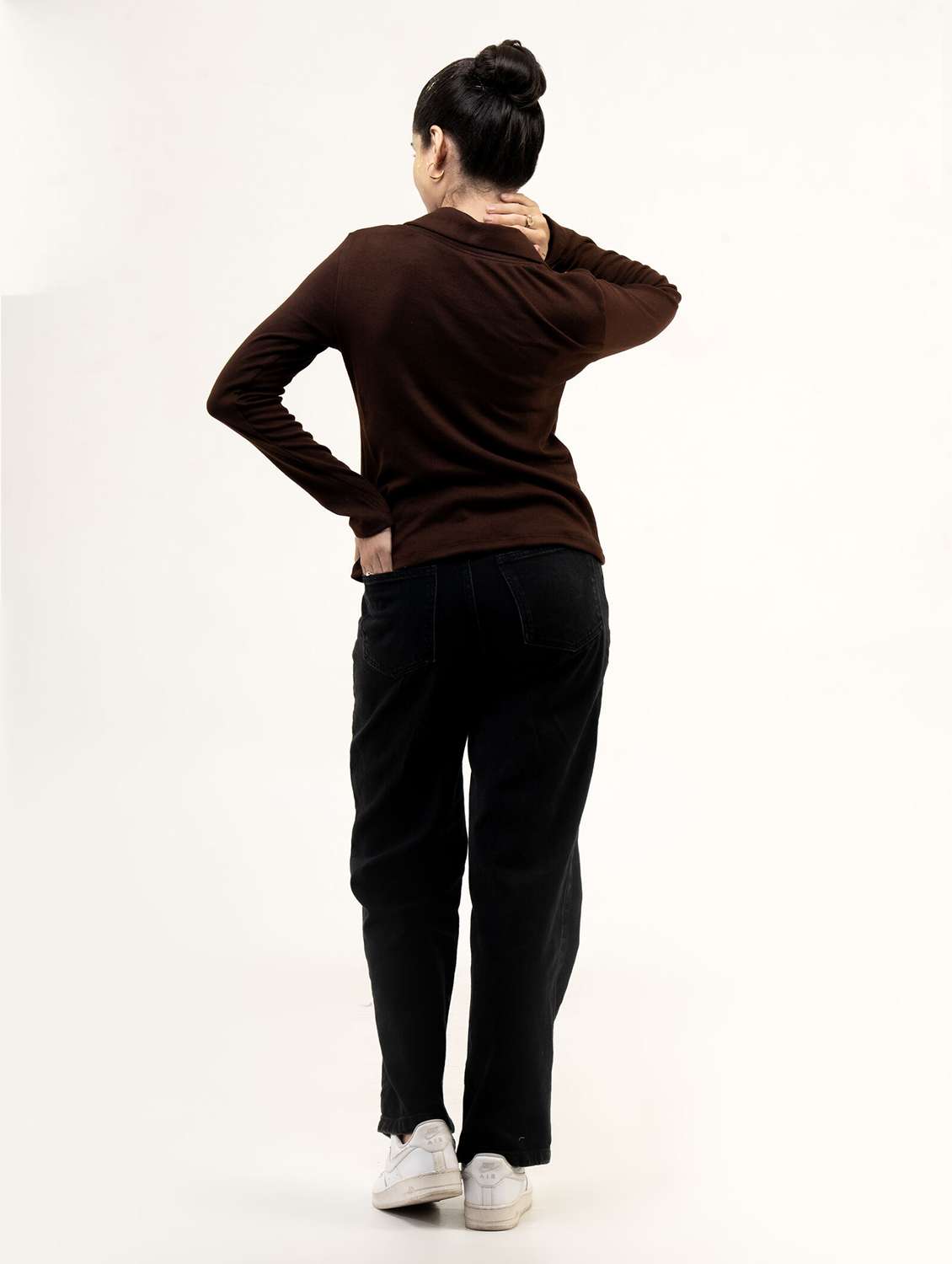 women solid long sleeve collared top - 22220312 -  Standard Image - 5