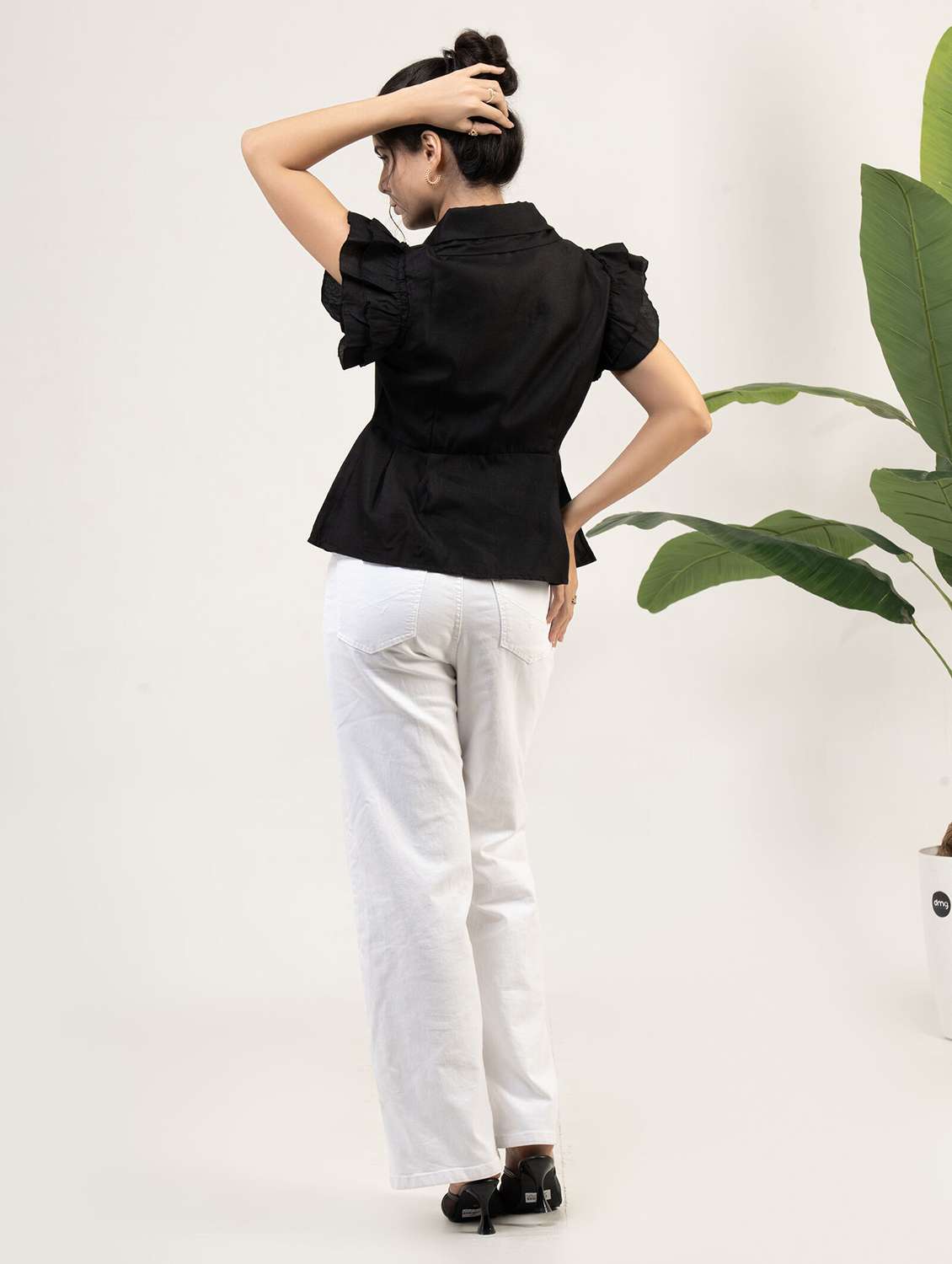 women solid ruffle sleeve peplum top - 22220313 -  Standard Image - 3