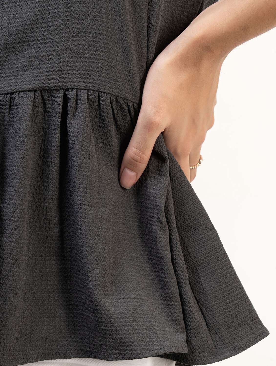 women solid shoulder strap peplum top - 22220318 -  Standard Image - 5