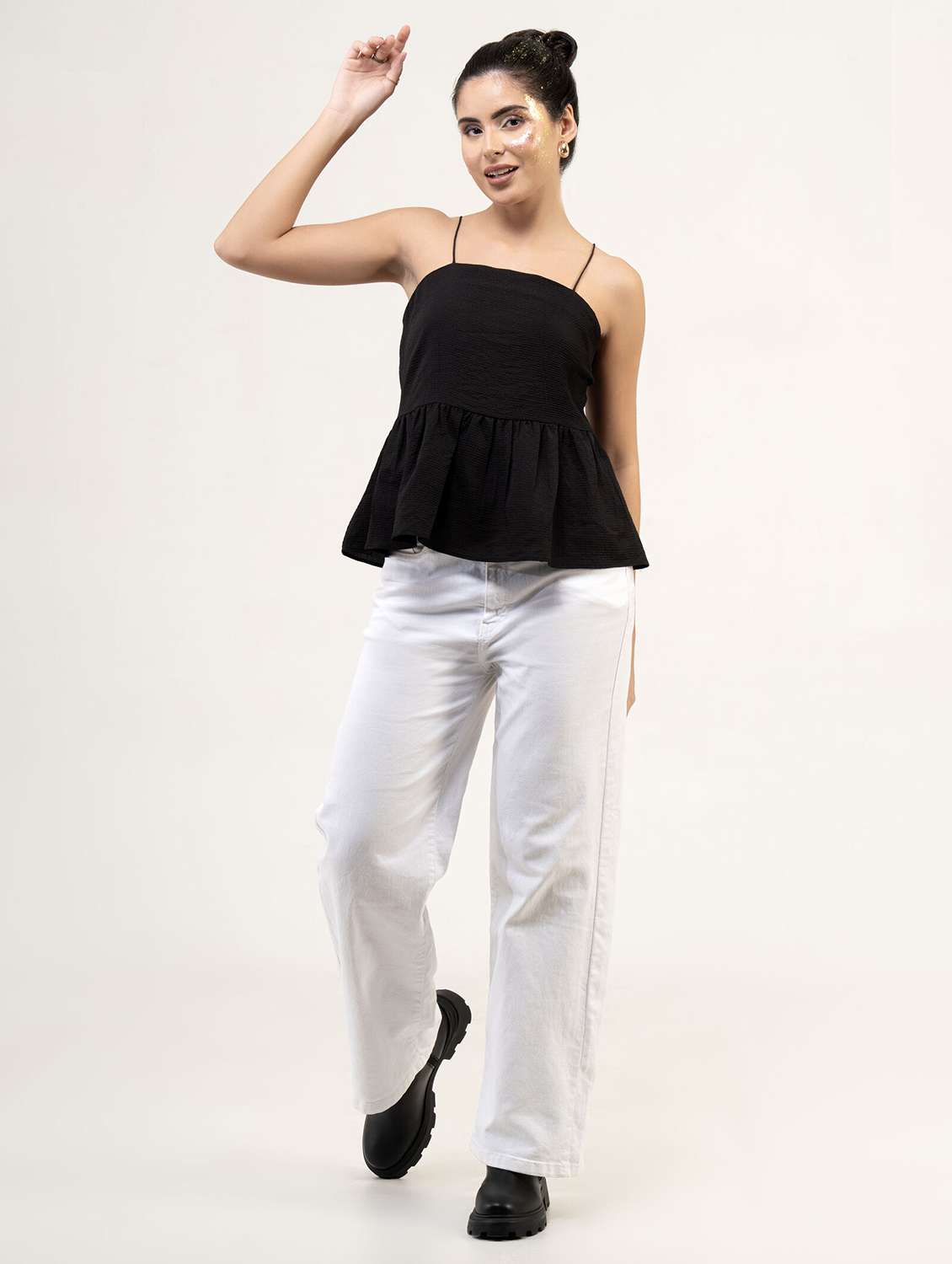 women solid sleeveless peplum top