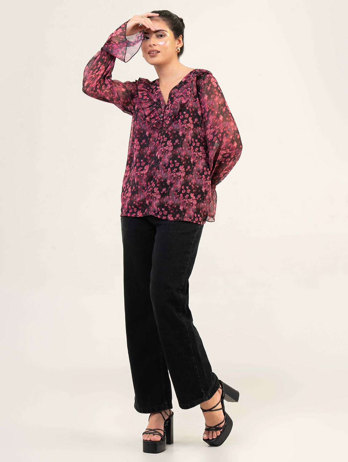 women printed long sleeve straight top - 22220324 -  Zoom Image - 0