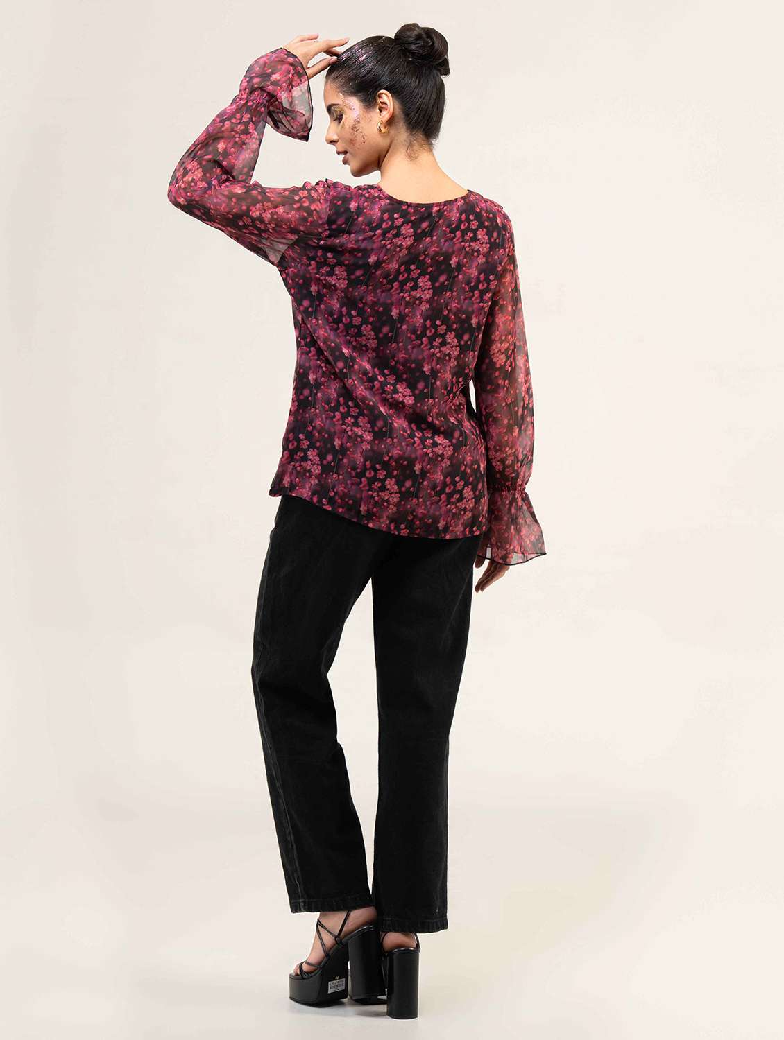 women printed long sleeve straight top - 22220324 -  Standard Image - 5