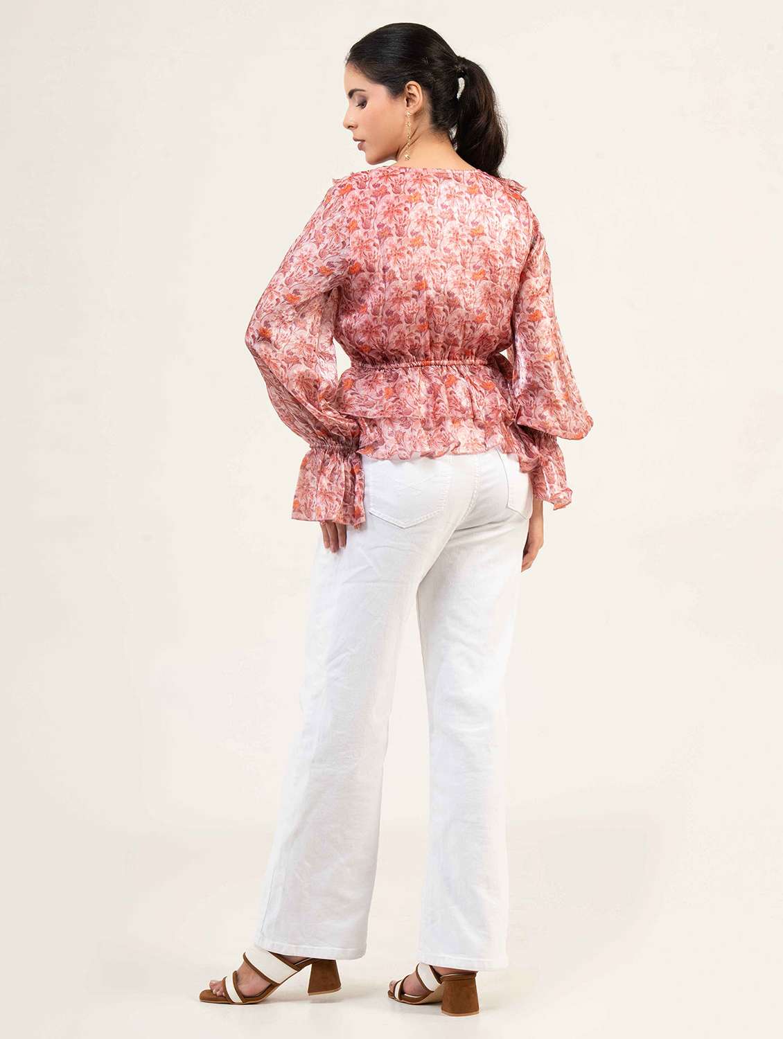 women floral print bell sleeve ruffle top - 22220328 -  Standard Image - 3