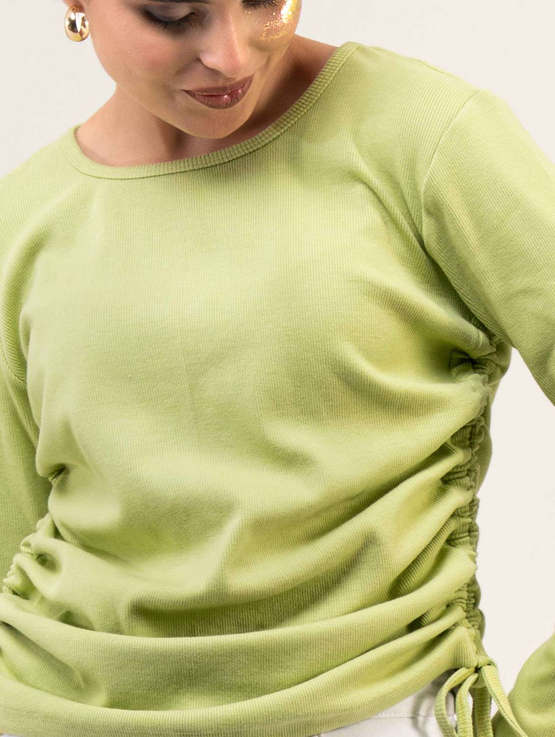 women solid long sleeve ruched top - 22220332 -  Standard Image - 5