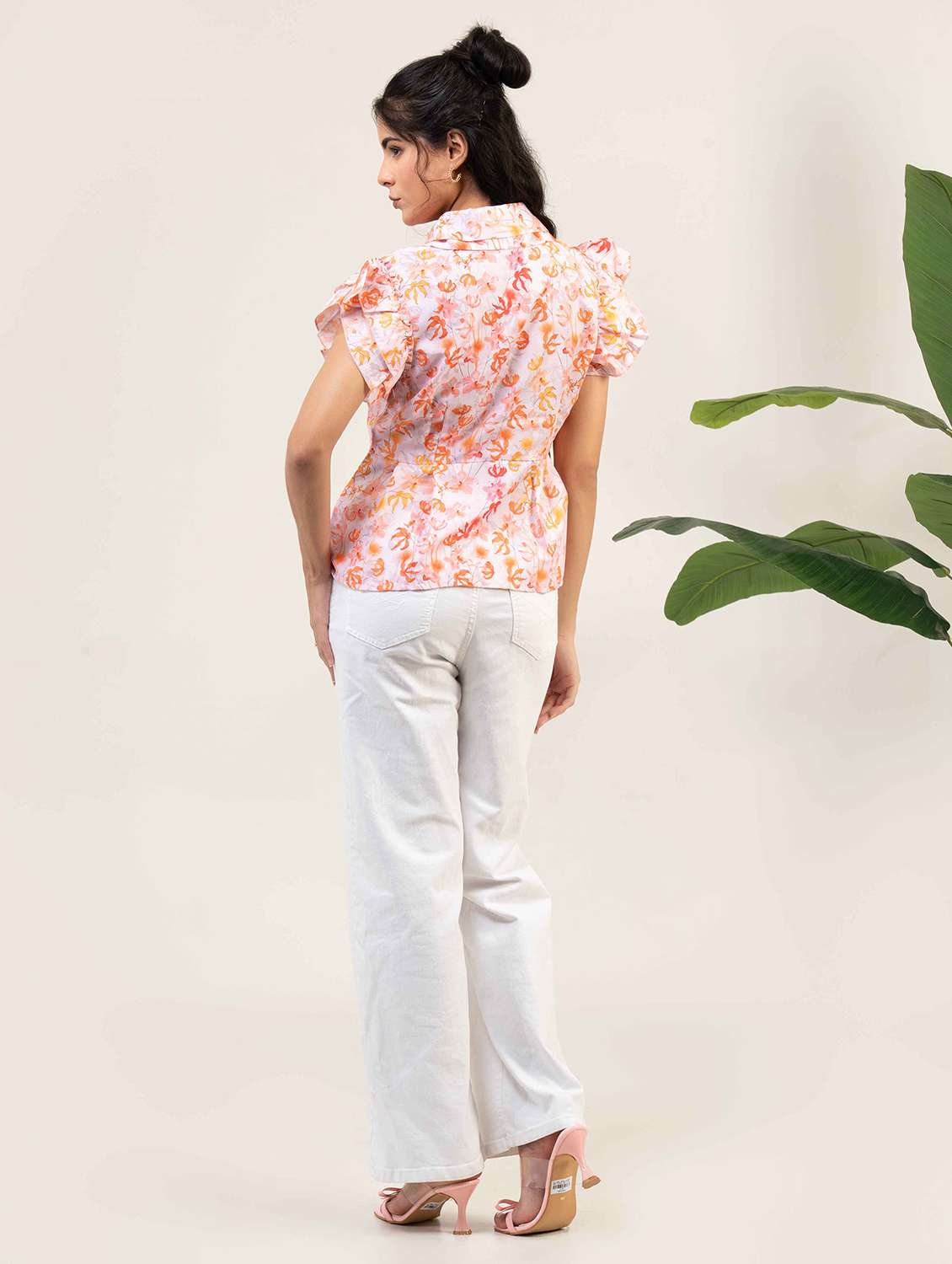 women floral print flutter sleeve shirt top - 22220335 -  Standard Image - 3