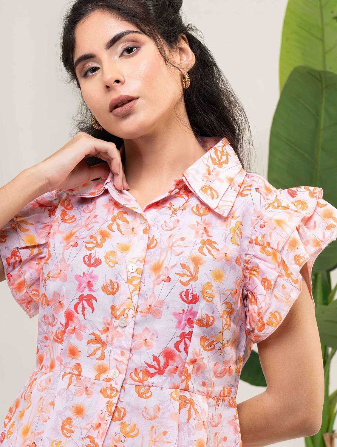 women floral print flutter sleeve shirt top - 22220335 -  Standard Image - 5