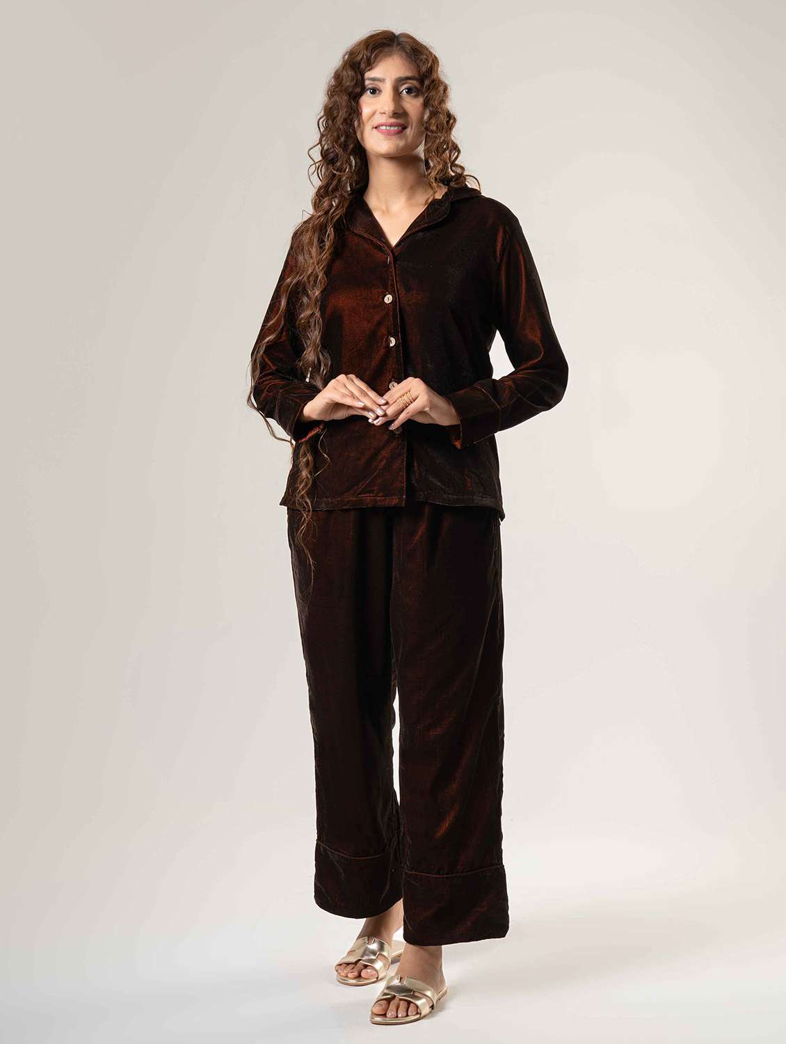 women solid nightwear pyjama set