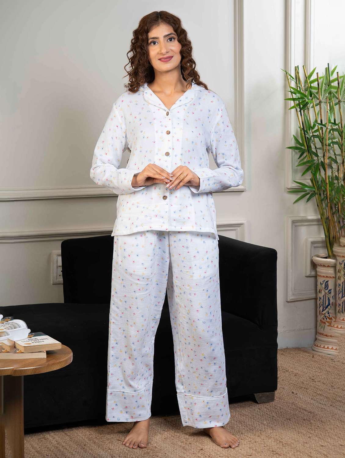 women printed nightwear pyjama set