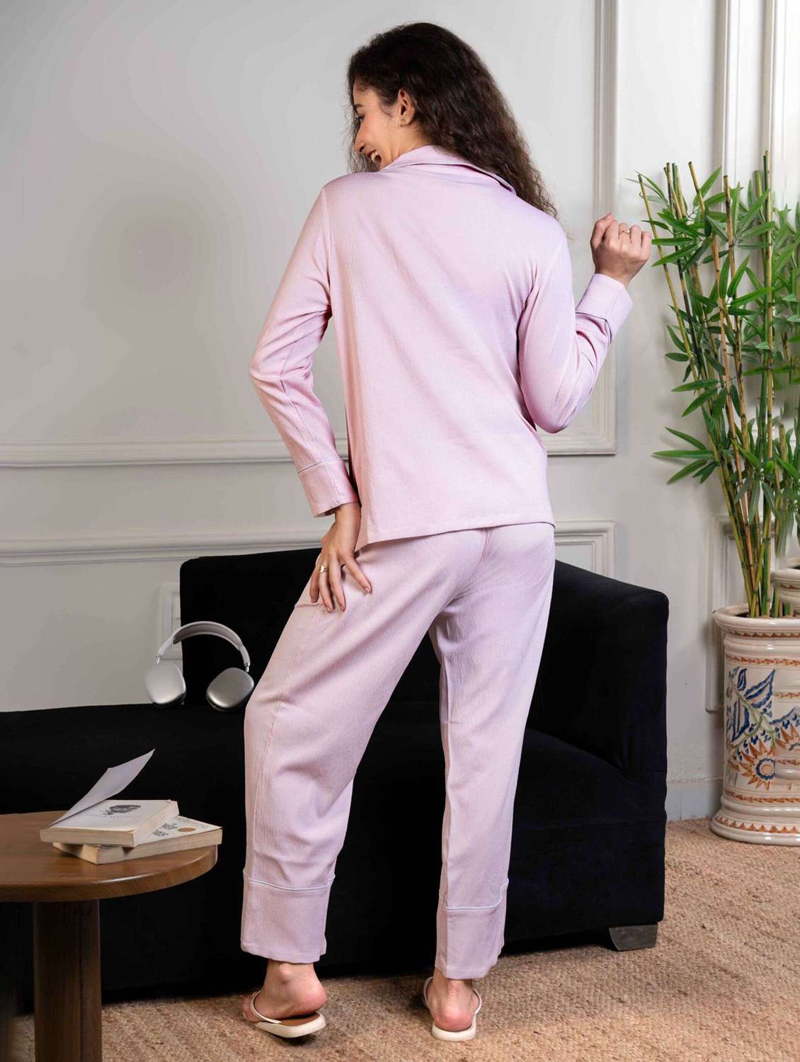 women solid nightwear pyjama set - 22220371 -  Standard Image - 3