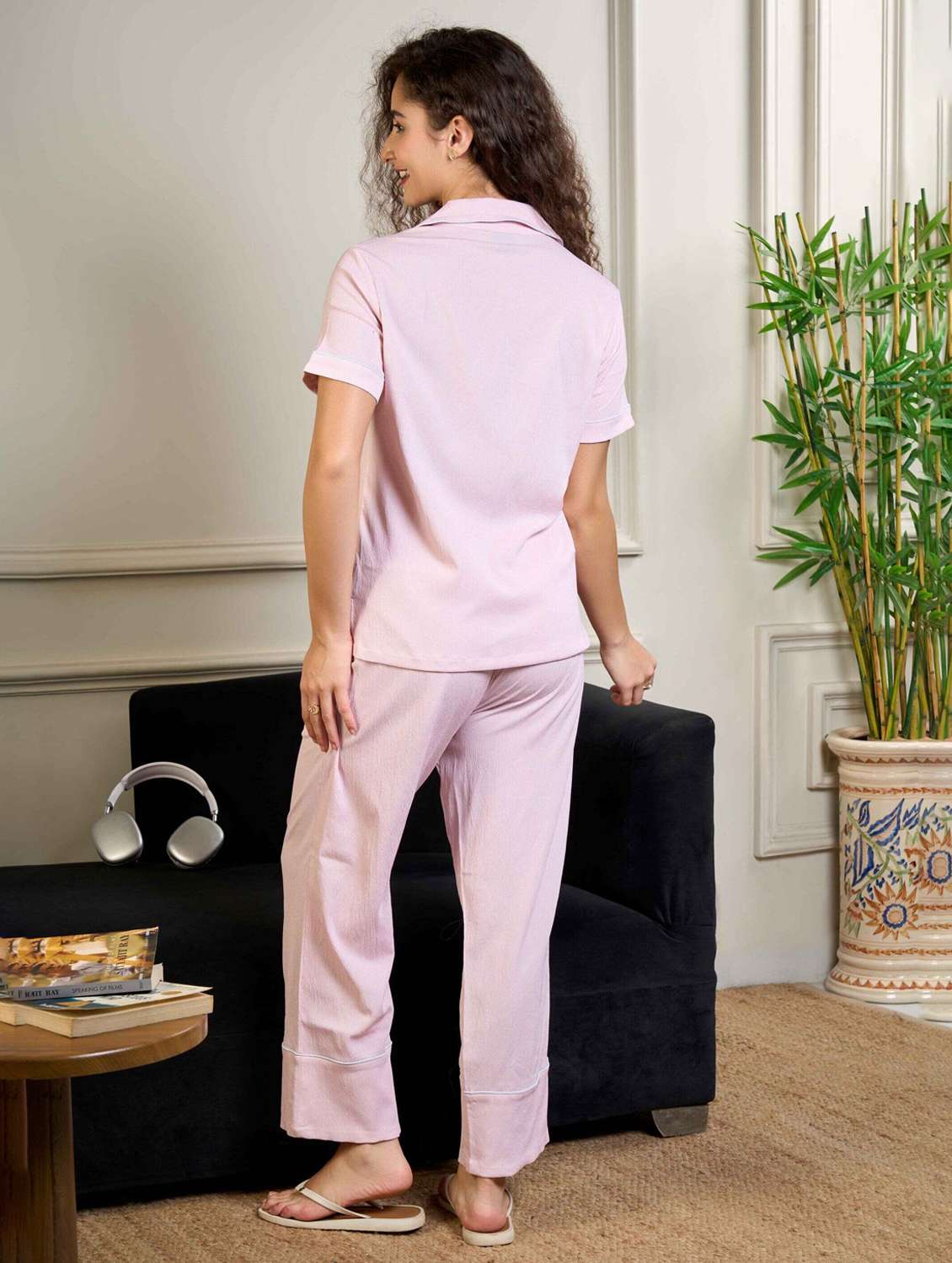 women solid nightwear pyjama set - 22220372 -  Standard Image - 3