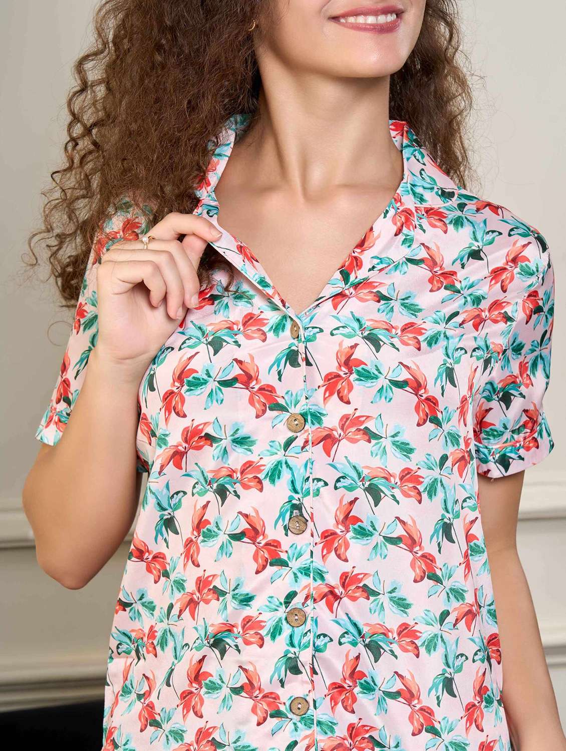 women printed nightwear shorts set - 22220376 -  Standard Image - 5