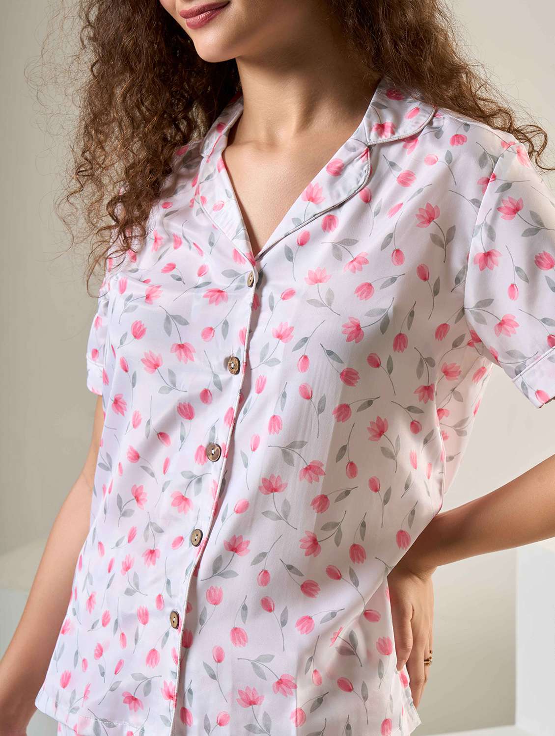 women printed nightwear shorts set - 22220378 -  Standard Image - 5