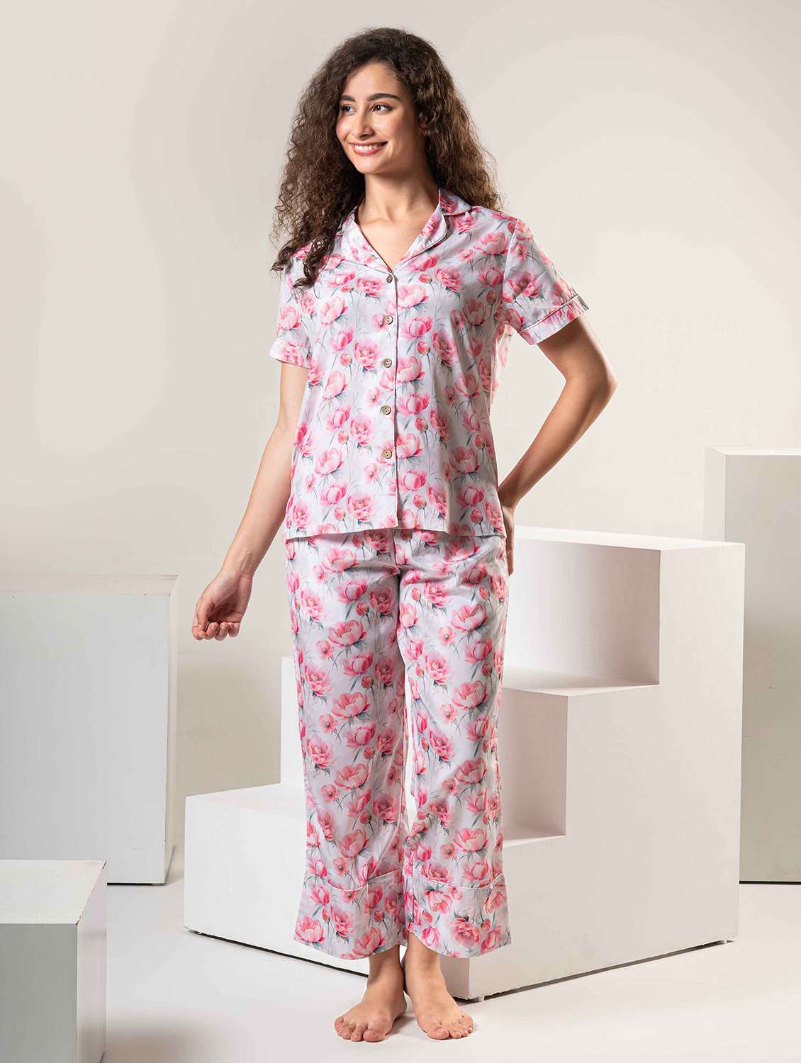 women printed nightwear pyjama set