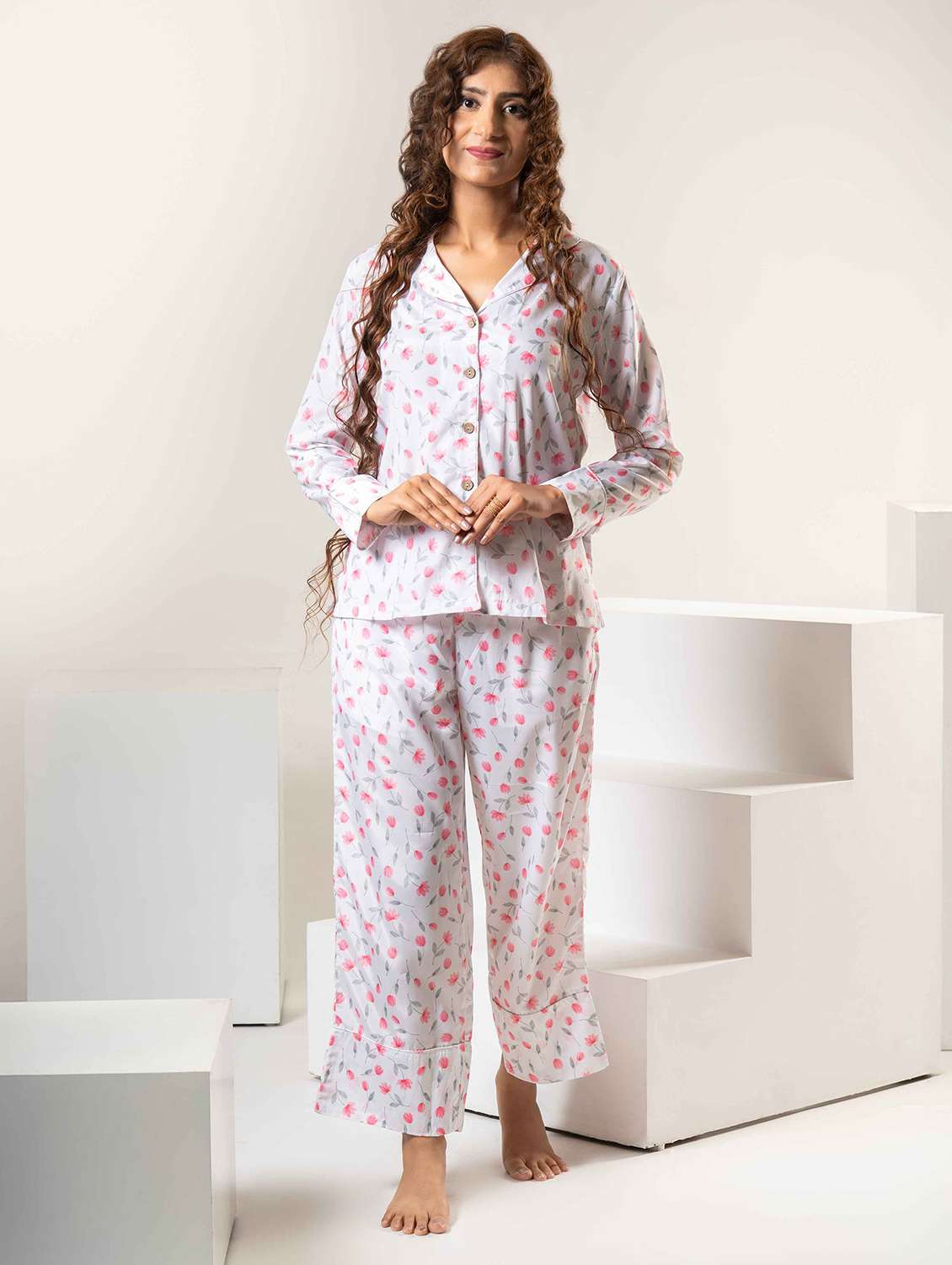 women printed nightwear pyjama set