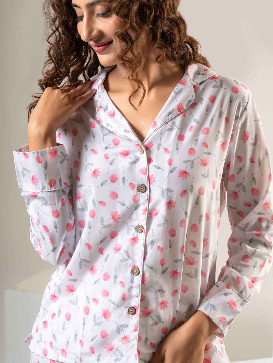 women printed nightwear pyjama set - 22220383 -  Standard Image - 5
