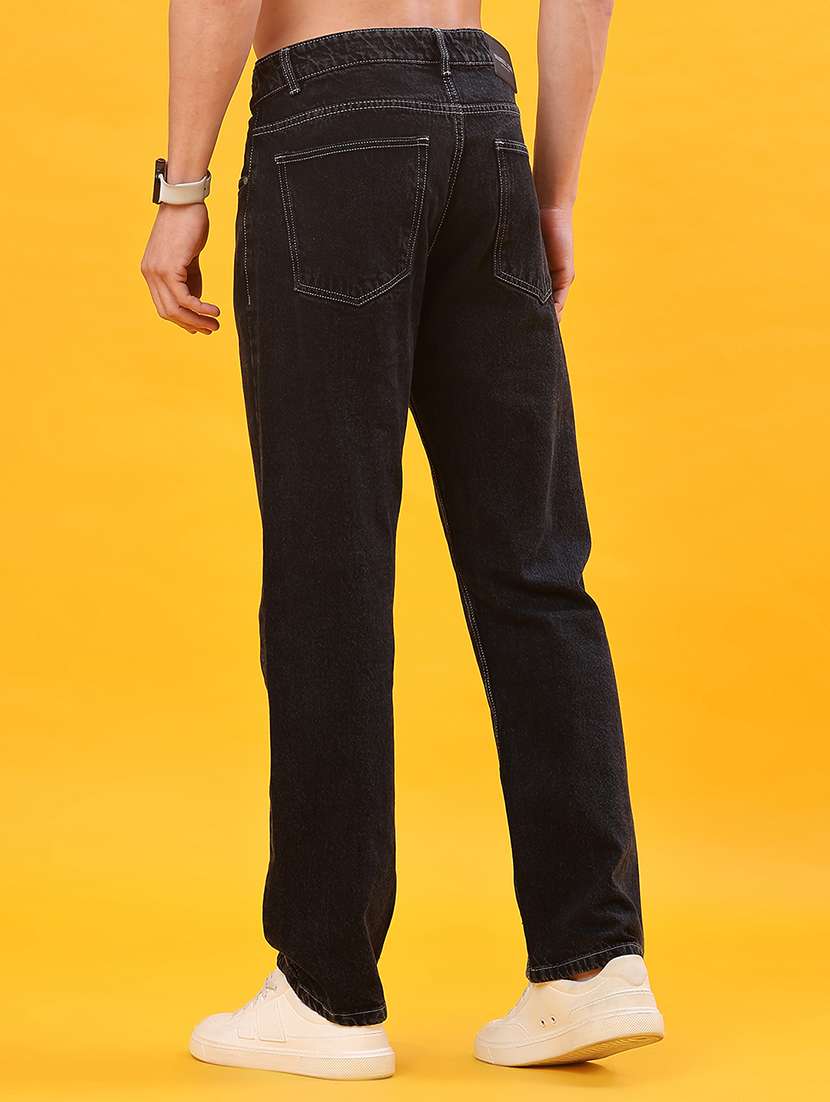 men plain mid rise full length straight fit jeans - 22220384 -  Standard Image - 3