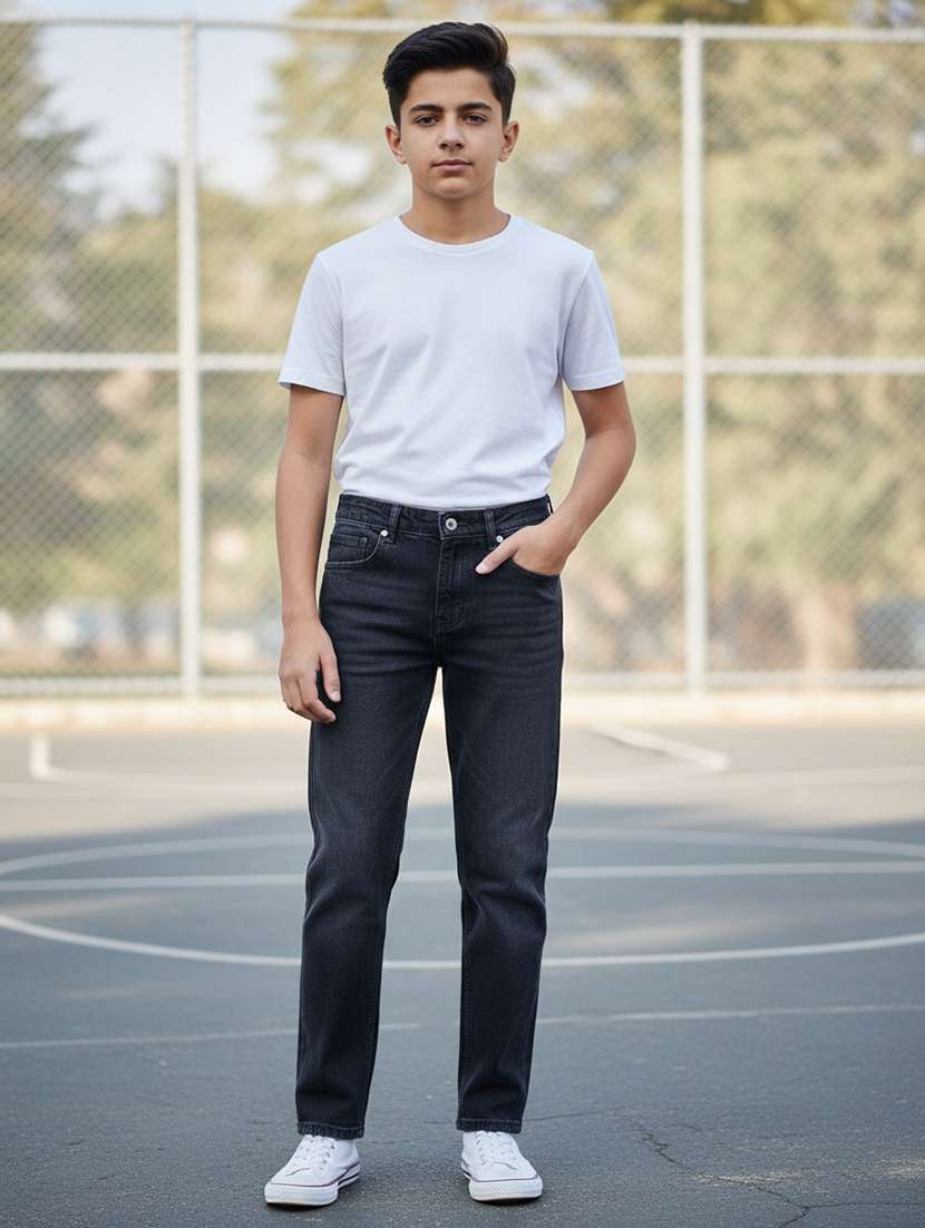 boys solid mid rise slim fit jean