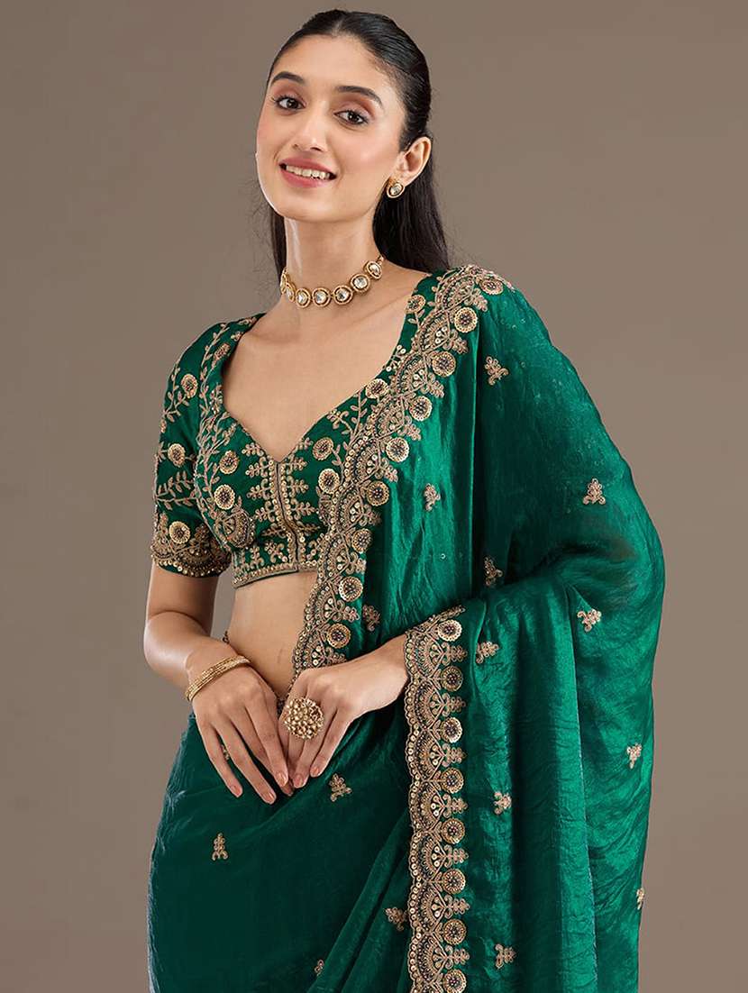women solid with work embroidered saree with blouse - 22220386 -  Standard Image - 3
