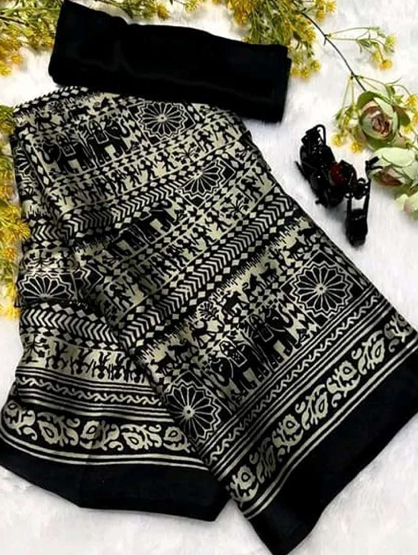 women warli printed saree with blouse