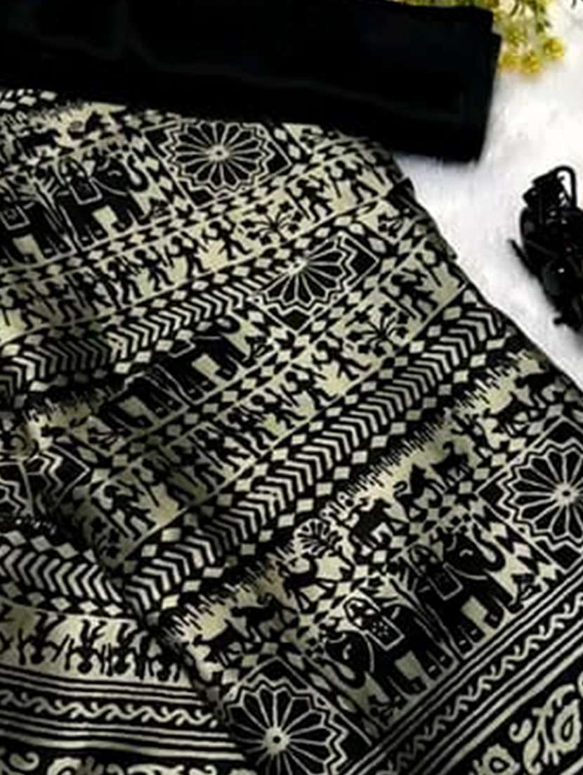 women warli printed saree with blouse - 22220388 -  Standard Image - 3