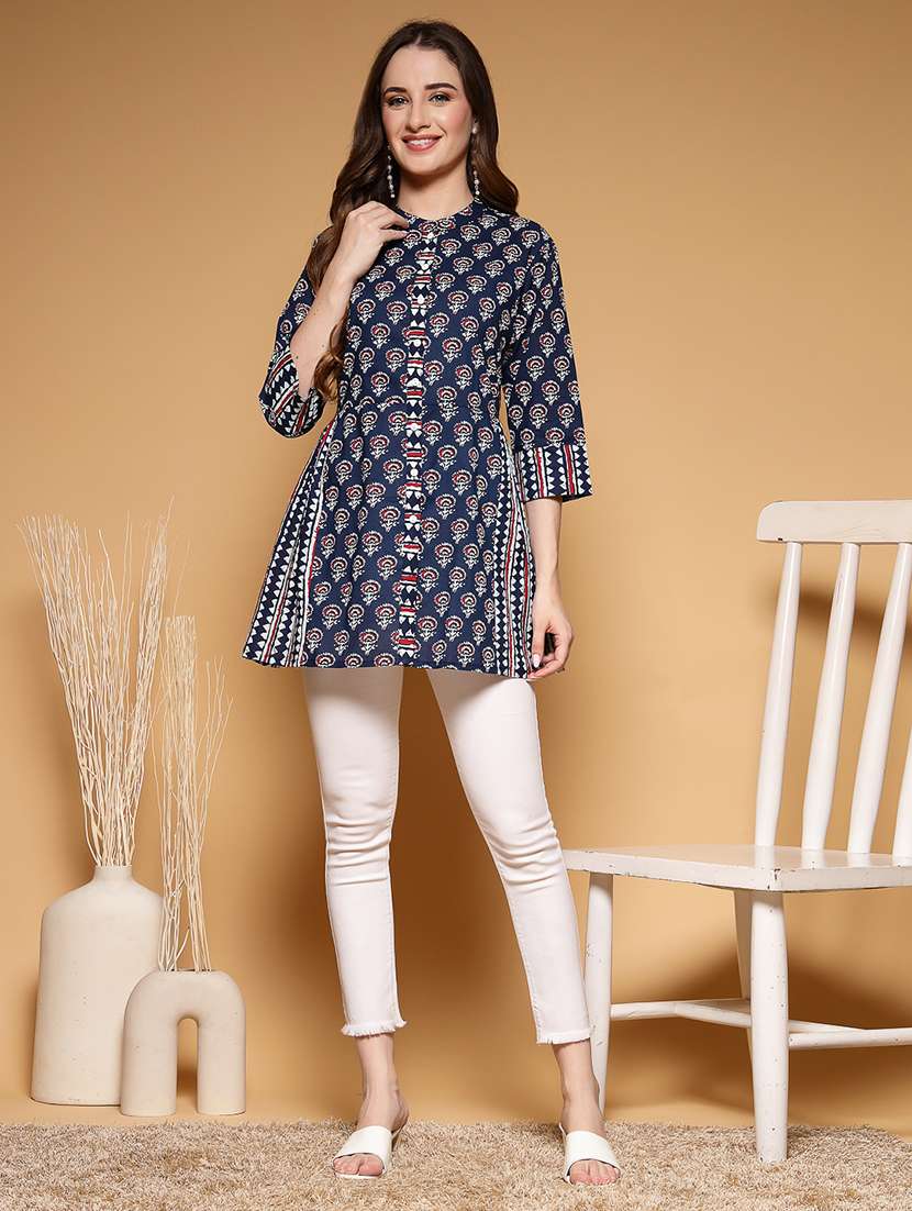 women printed three quarter sleeve a-line kurti - 22222896 -  Standard Image - 3
