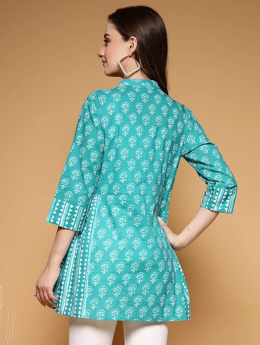women printed three quarter sleeve a-line kurti - 22222897 -  Standard Image - 3