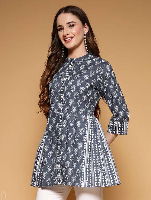 women printed three quarter sleeve a-line kurti - 22222898 -  Standard Image - 0