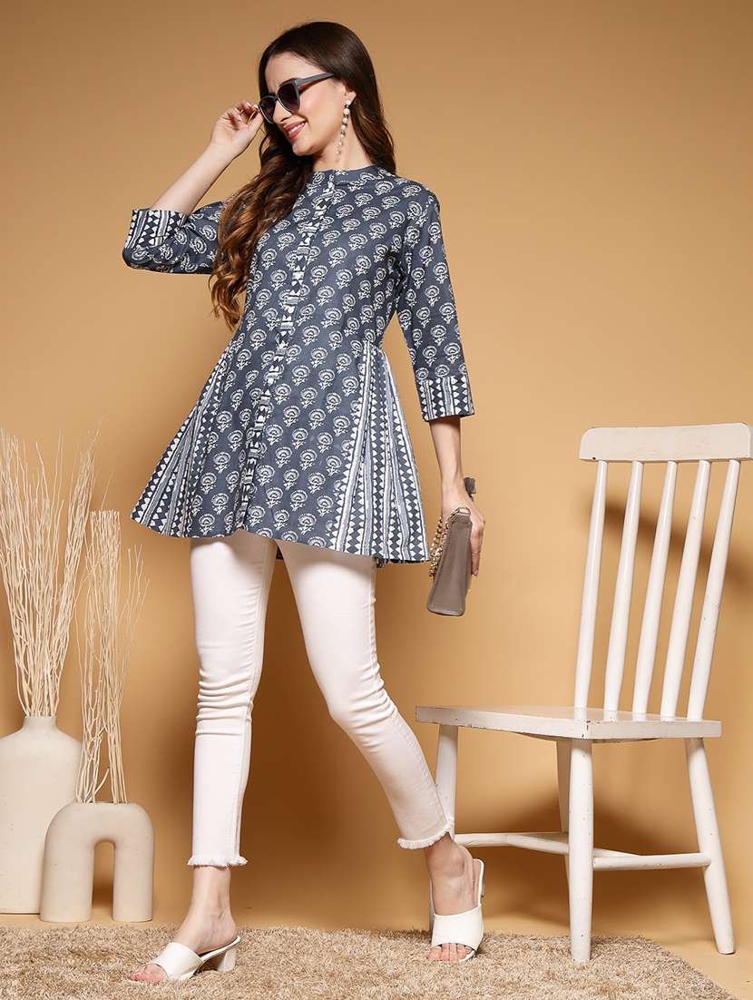 women printed three quarter sleeve a-line kurti - 22222898 -  Standard Image - 5