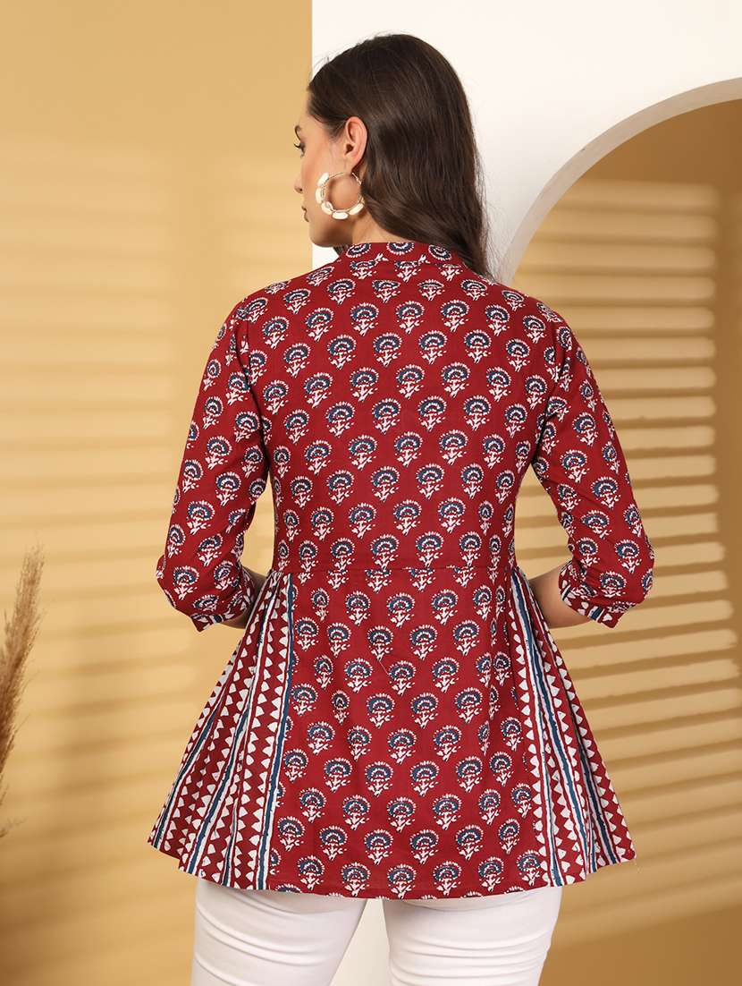 women printed three quarter sleeve a-line kurti - 22222899 -  Standard Image - 3