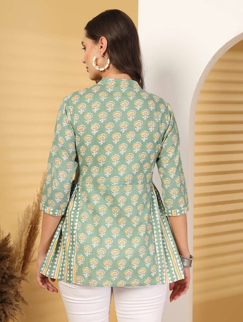 women printed three quarter sleeve a-line kurti - 22222900 -  Standard Image - 3