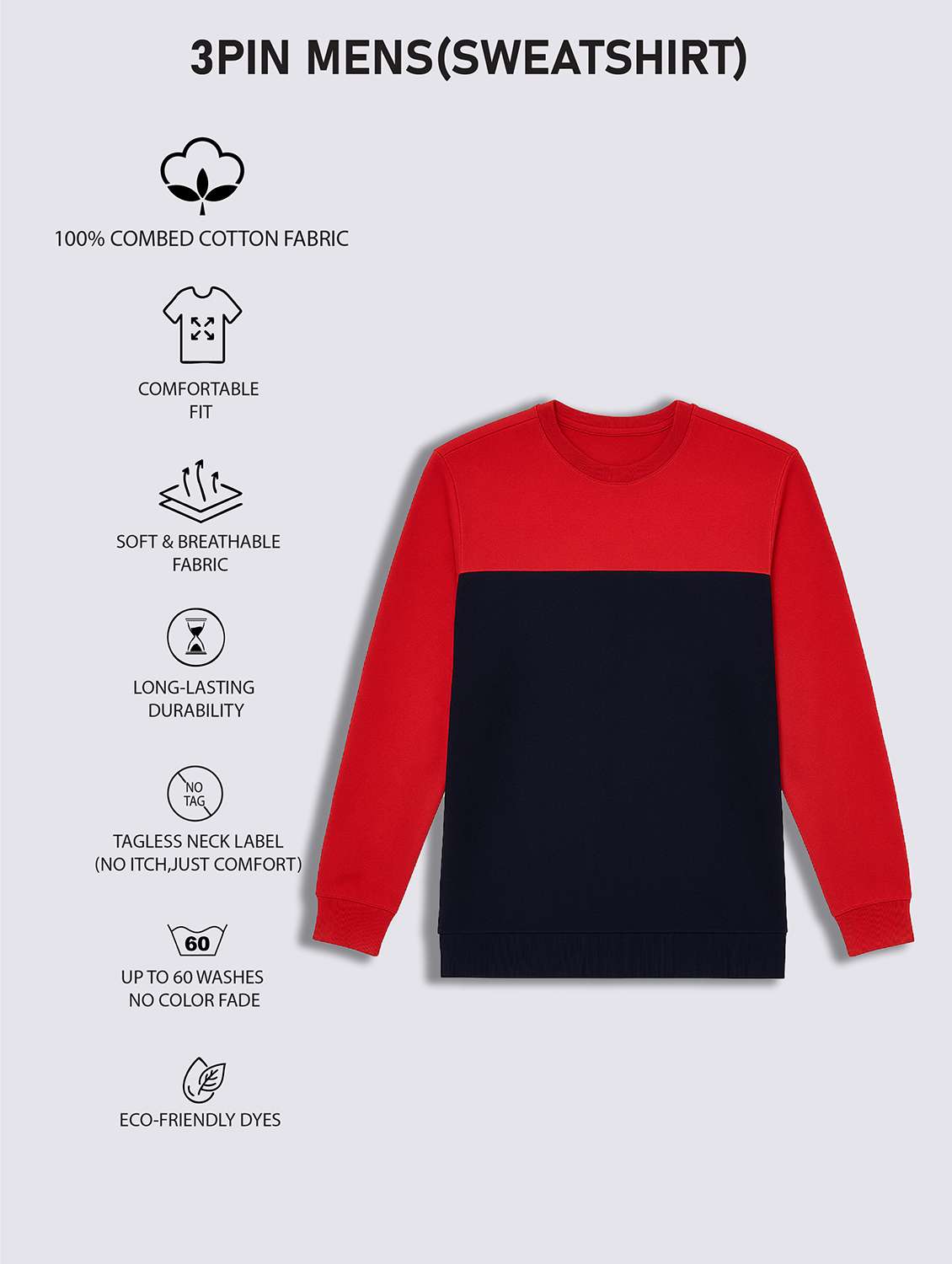 men pack of 3 color block long sleeve sweatshirt - 22222903 -  Standard Image - 5