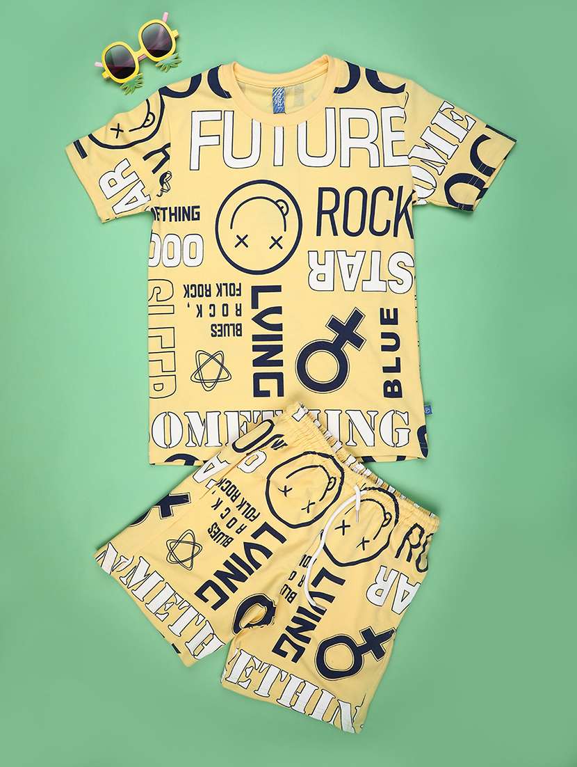 boy yellow cotton blend suit sets co-ords set