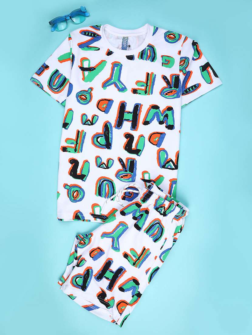 boy white cotton blend combo co-ords set